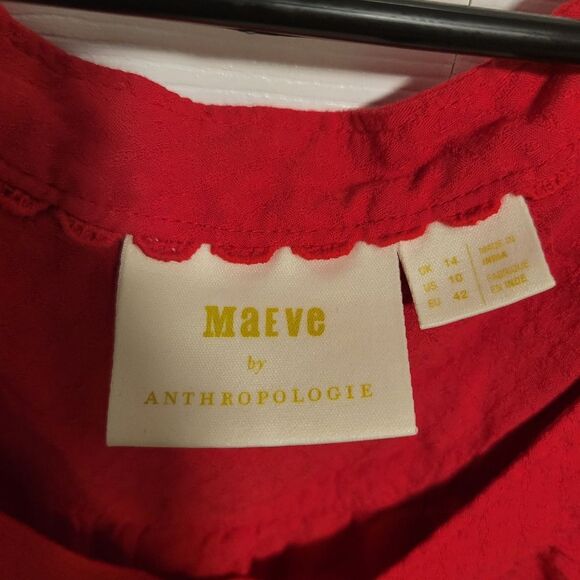 Anthropologie Maeve Red Boswell Peasant Top Blouse Size 10 - Picture 5 of 7
